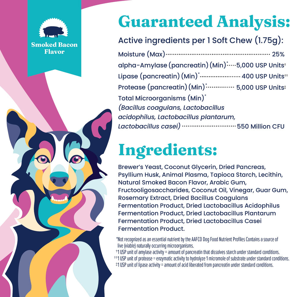 Solid Gold dog probiotics-protease-enzyme shot highlights protein breakdown for improved comfort.