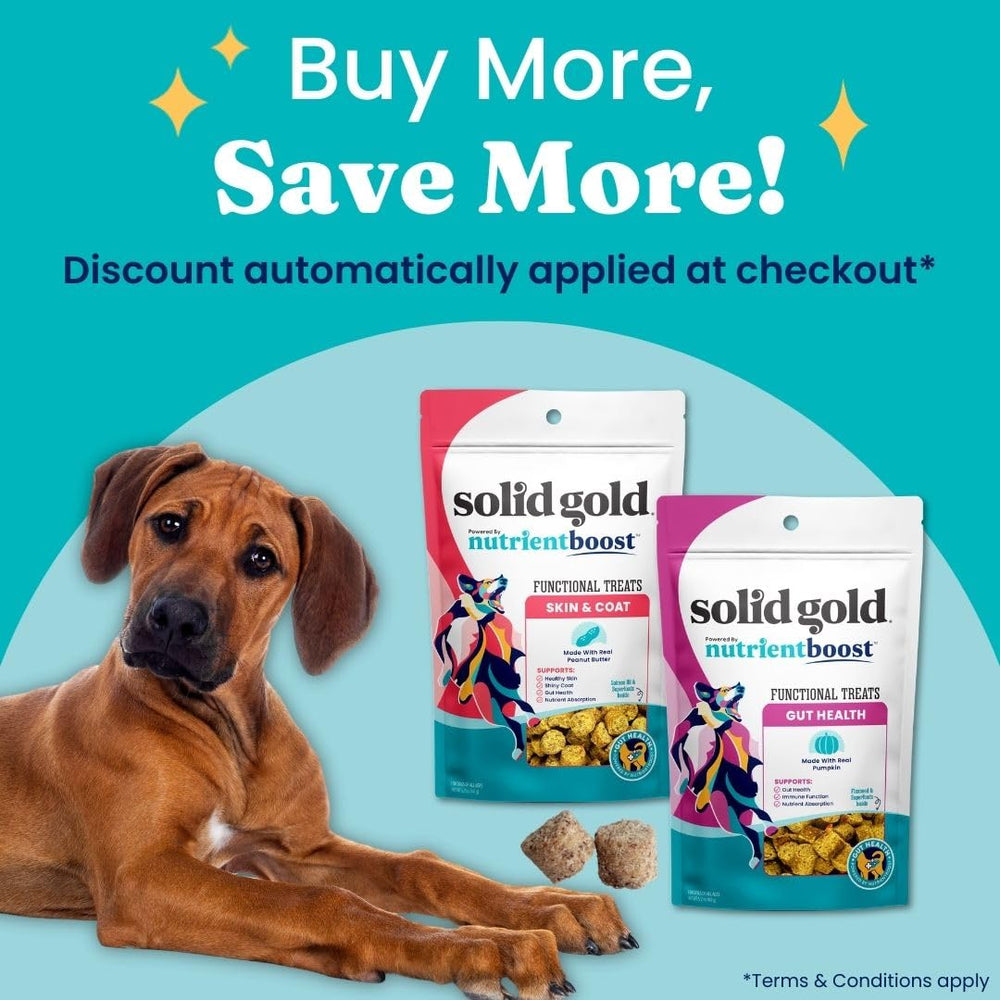 Solid Gold Gluten-Free dog treats designed for gentle digestion and sensitive stomachs.