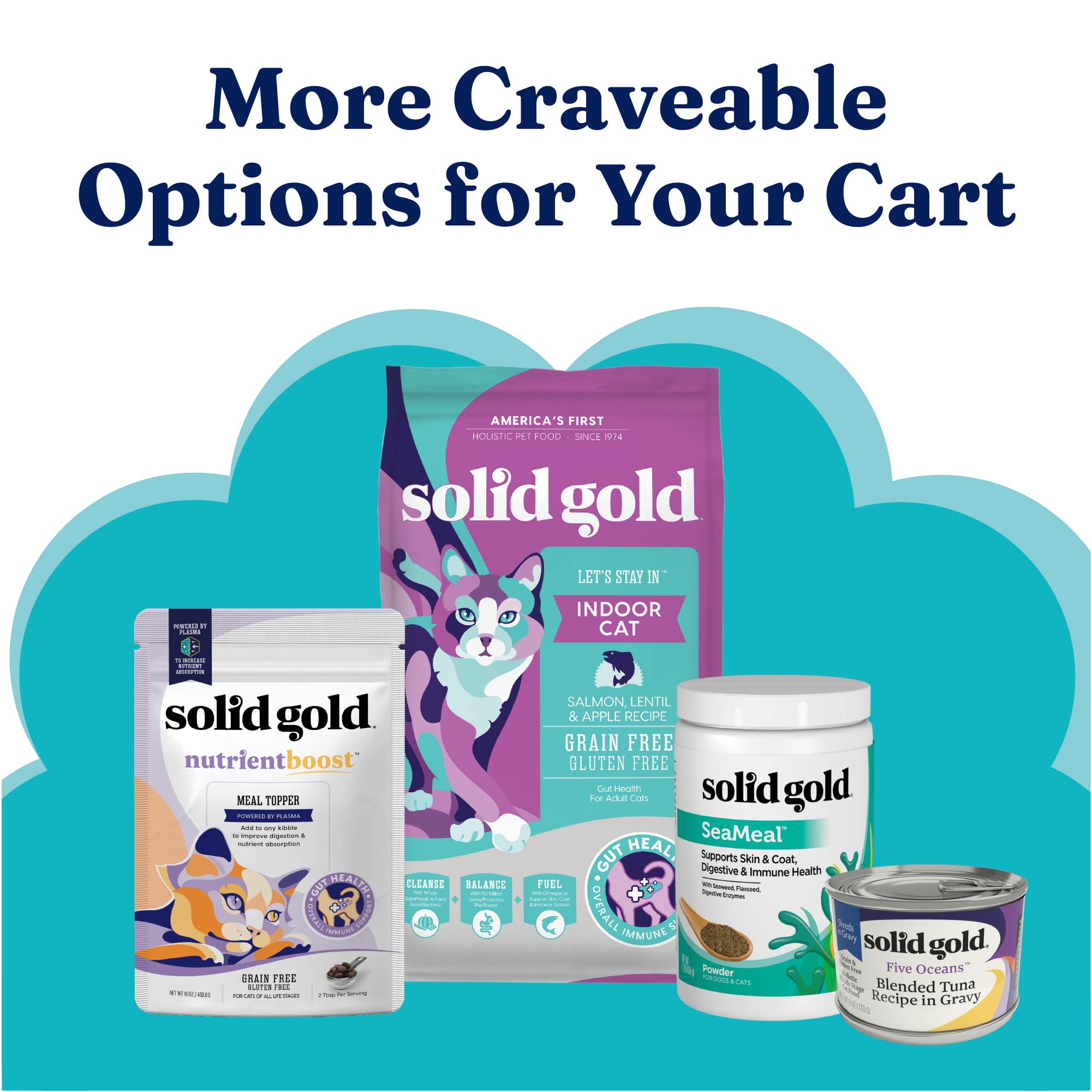 Solid Gold indoor cat snack; palatable treat for indoor cats and kittens.