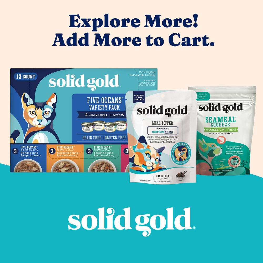 Solid Gold Katz-N-Flocken multi-cat household-friendly dry kibble option.