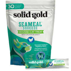 Solid Gold Lickable Cat Treats tube shows creamy chicken puree for snack-time enrichment.