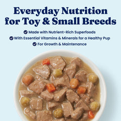 Solid Gold Lil' Boss wet food cup with soft texture aids easy chewing.