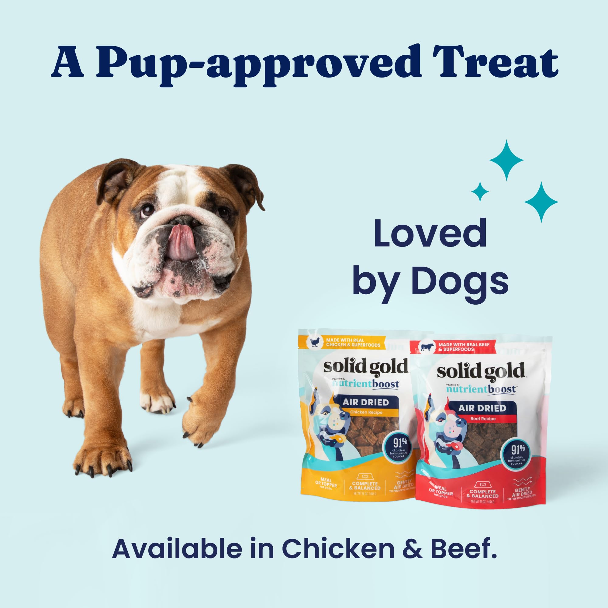Solid Gold meal topper used with dry dog food for complete meals