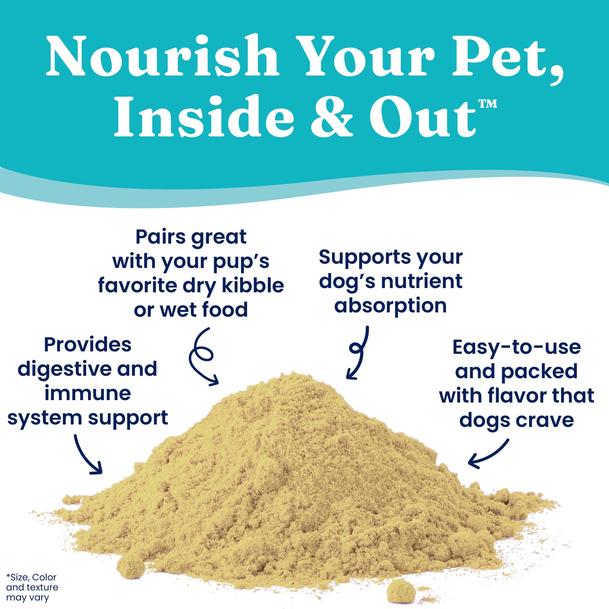 Solid Gold Nutrient Boost Topper Shaker dispensing pumpkin powder over kibble for digestion support.