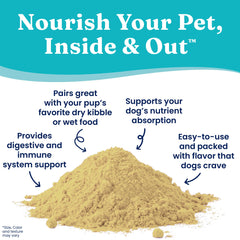 Solid Gold Nutrient Boost Topper Shaker dispensing pumpkin powder over kibble for digestion support.