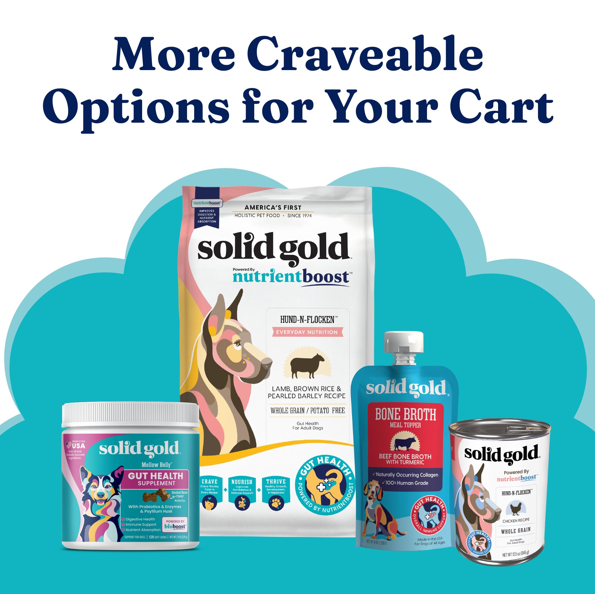 Solid Gold Nutrient Boost Topper on wet food to boost flavor and intake.