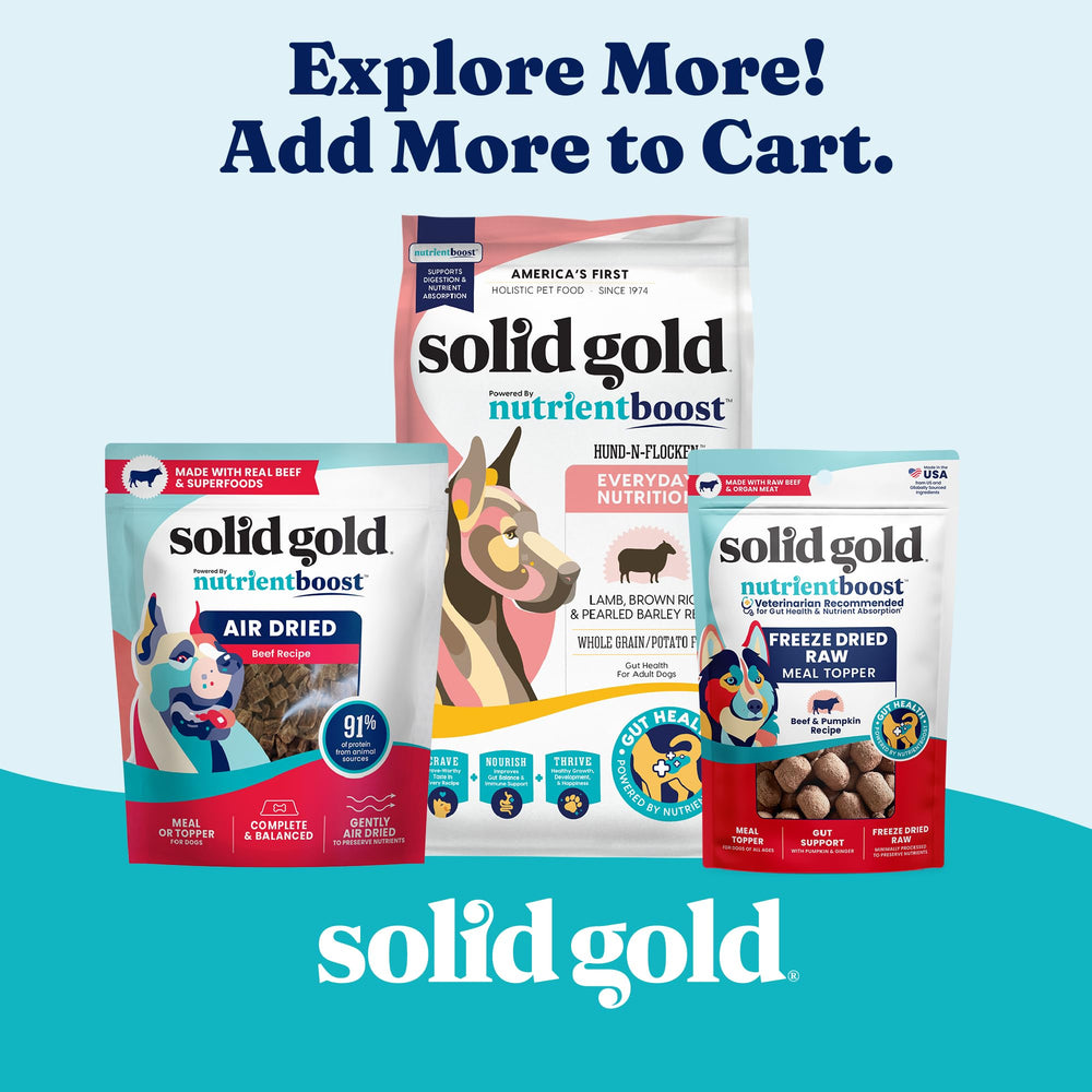 Solid Gold nutrientboost label highlights gut and immune-friendly blend