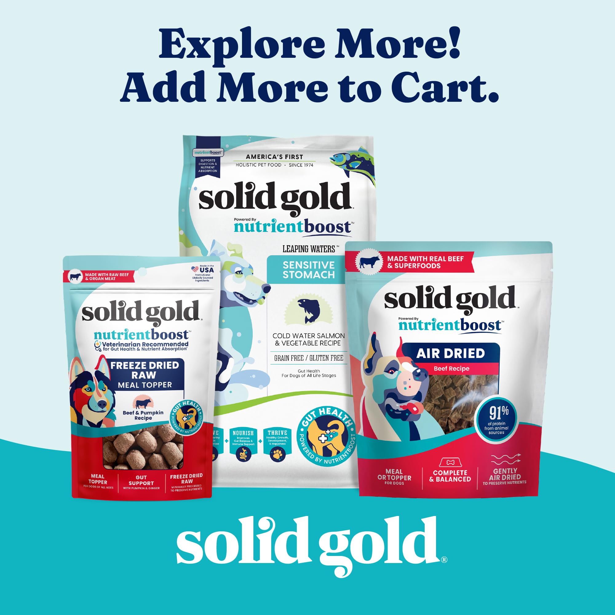 Solid Gold NutrientBoost packaging-1lb stressing value and easy storage for households.