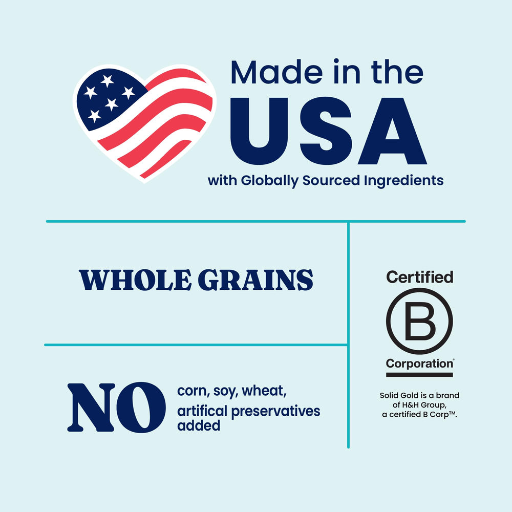 Solid Gold potato-free-bite—grain-free option for sensitive stomachs.