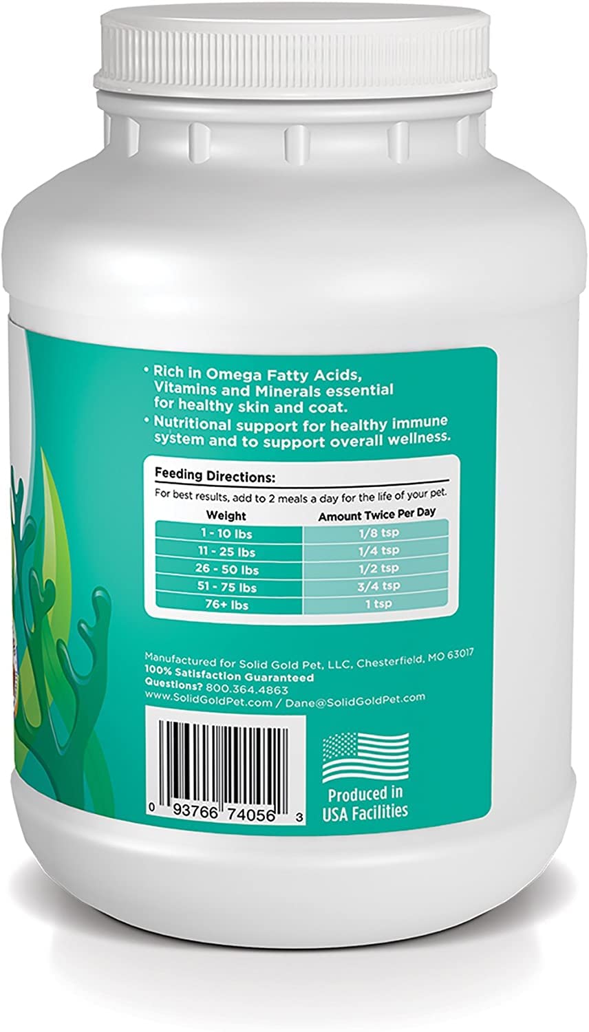 Solid Gold SeaMeal grain-free labeling with pet silhouettes