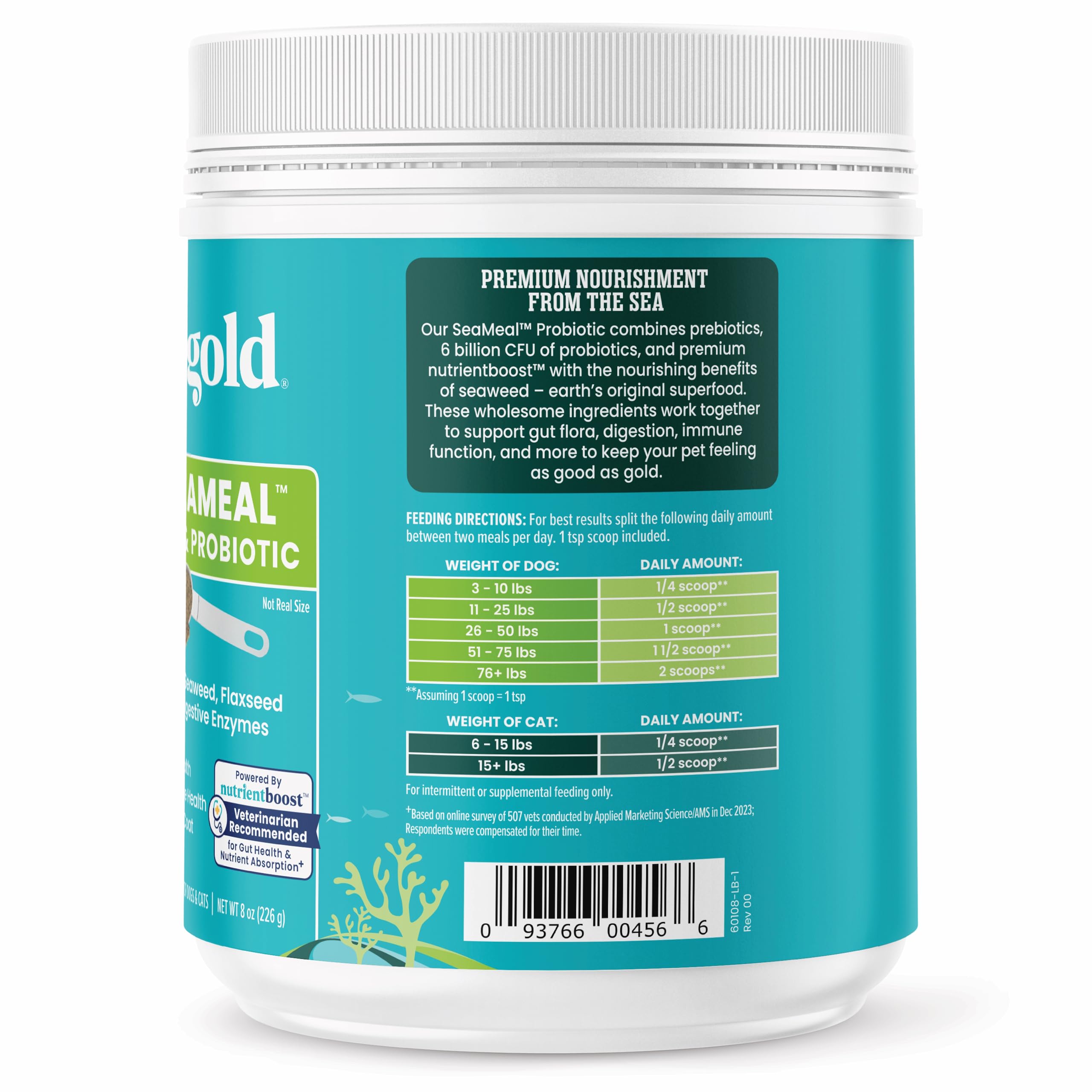 Solid Gold SeaMeal nutrientboost blend label shows minerals and enzymes.