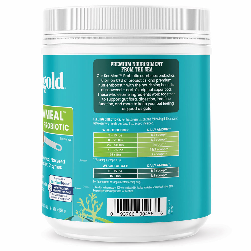 Solid Gold SeaMeal nutrientboost blend label shows minerals and enzymes.