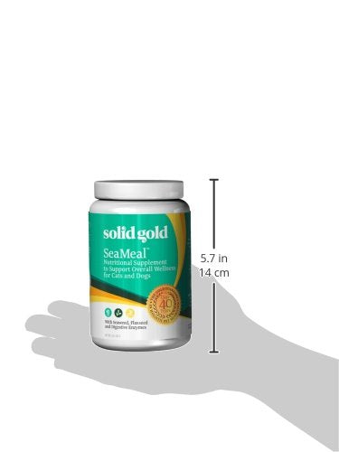Solid Gold SeaMeal Omega-3 flaxseed mix image showing potential shiny coat benefits.