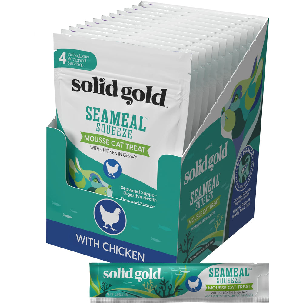 Solid Gold SeaMeal Squeeze chicken treat pack for easy feeding.