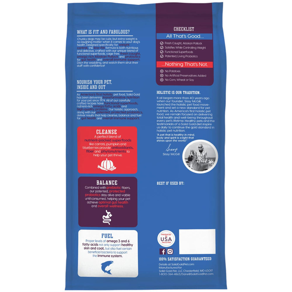 Solid Gold senior dog weight-support image shows balanced nutrition.