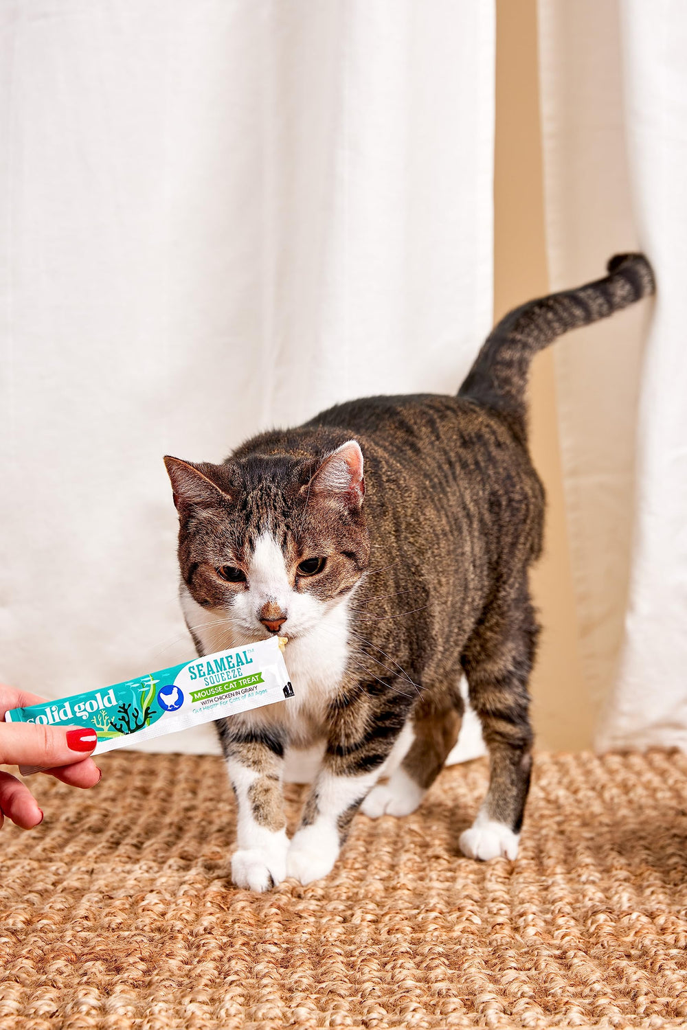 Solid Gold squeezable tuna treat; convenient hydration between meals.