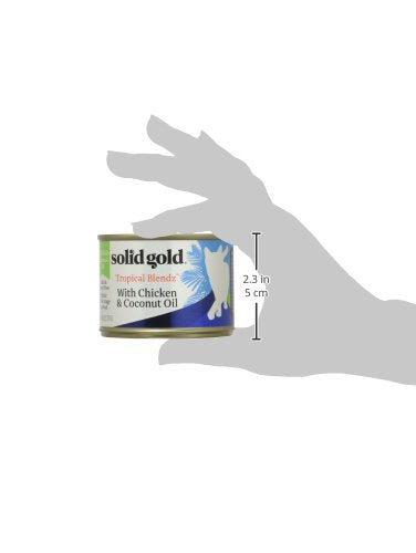 Solid Gold Tropical Blendz chicken pate coconut oil pour suggests nourishing coat-friendly fats.