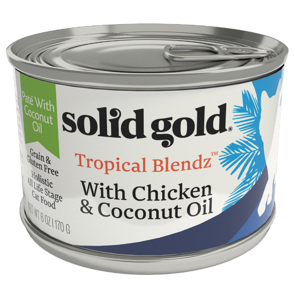 Solid Gold Tropical Blendz ingredient label highlights real chicken first.