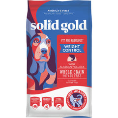 Solid Gold whole-grain diet kibble supports fiber-rich digestion and fullness.