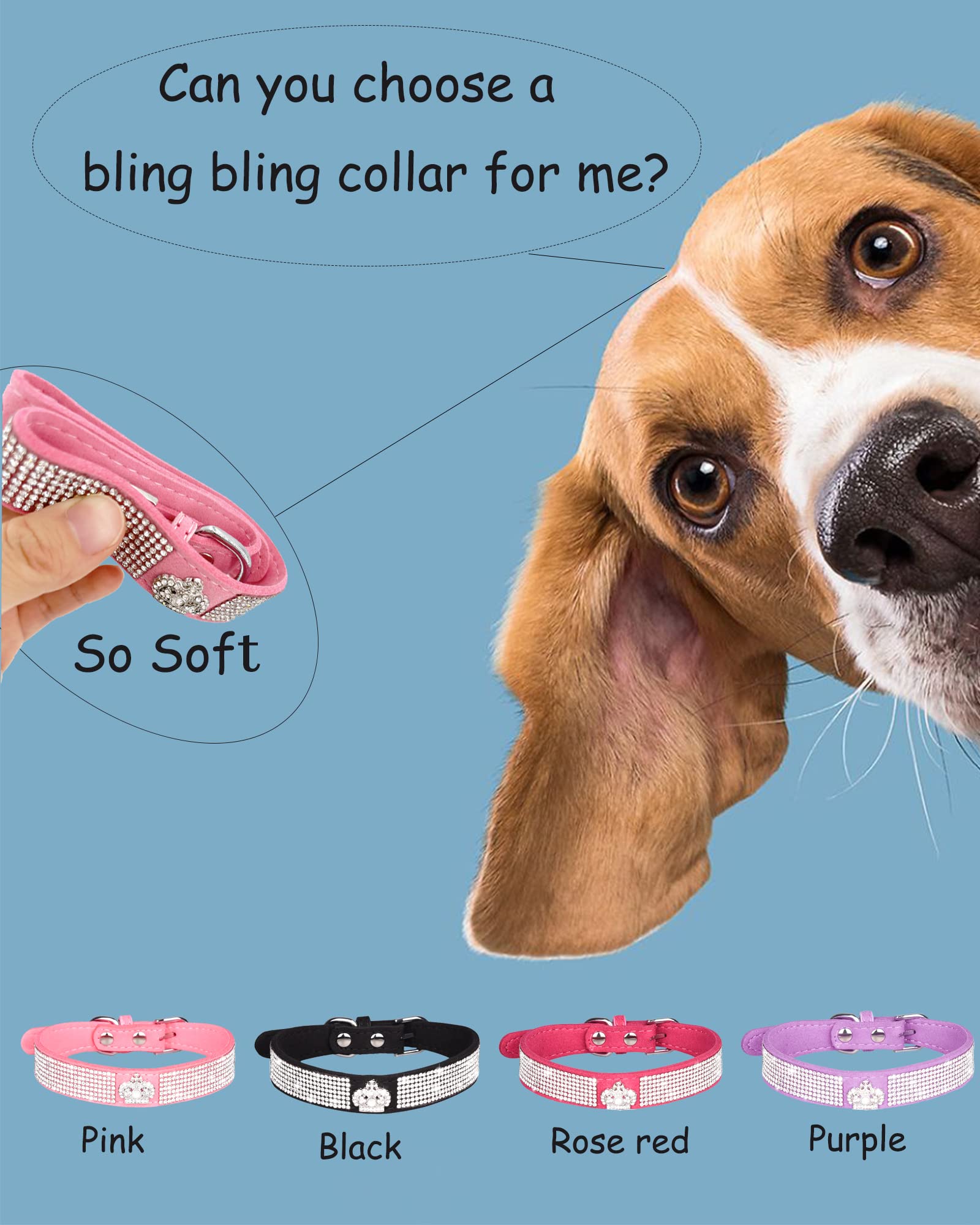 SOLMOONY adjustable suede leather dog collar pink for comfortable fit.