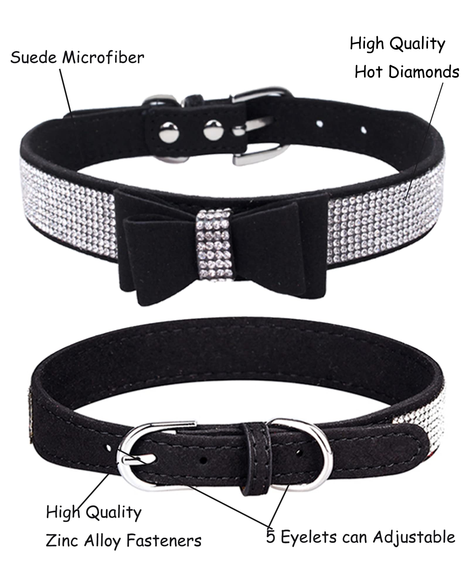 SOLMOONY Bling dog collar black on hands demonstrating adjustable length