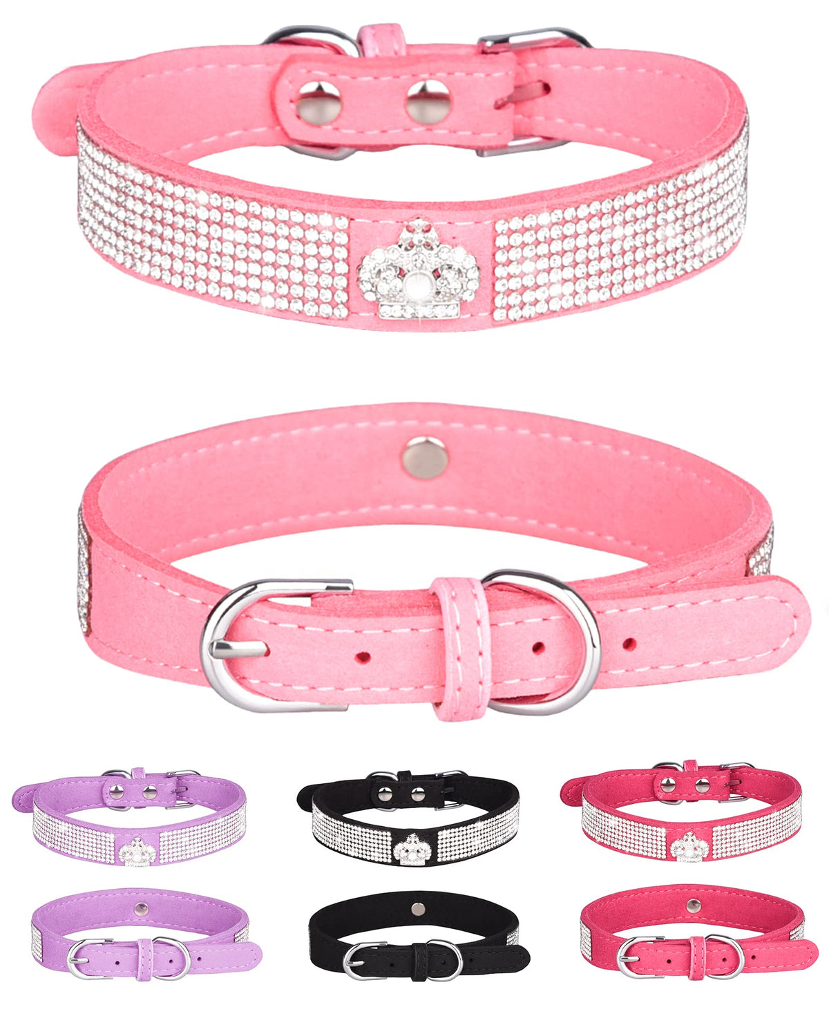 SOLMOONY bling dog collar pink crown rhinestone for daily walks.