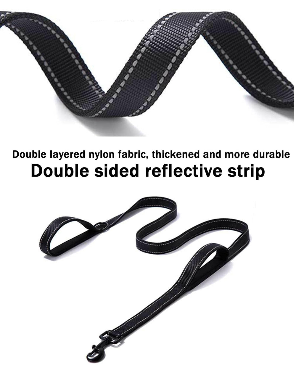 Solmoony double-sided-reflective leash increases visibility in low light conditions.