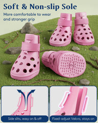 SOLOWINNER dog boots with adjustable straps secure a snug fit for outdoor adventures.