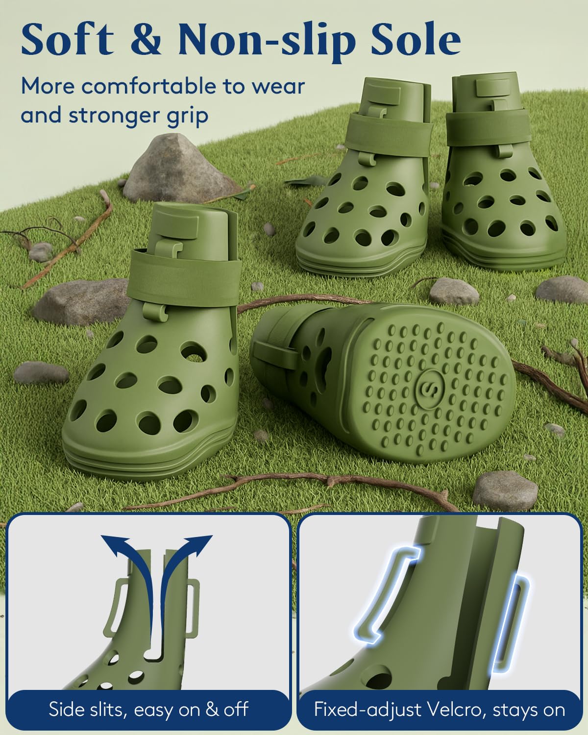 SOLOWINNER dog shoes with adjustable straps for secure fit on active dogs
