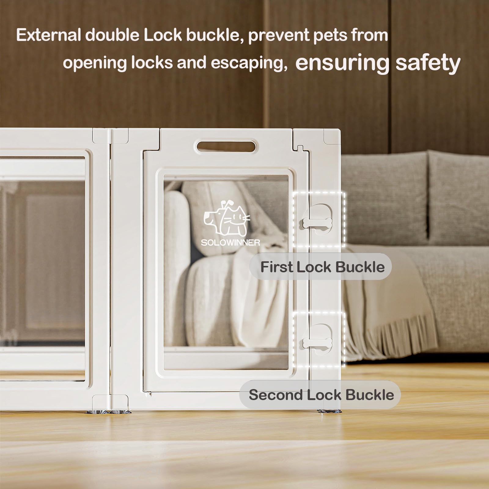 SOLOWINNER wall-anchor connector demonstrates expanded play area against walls.