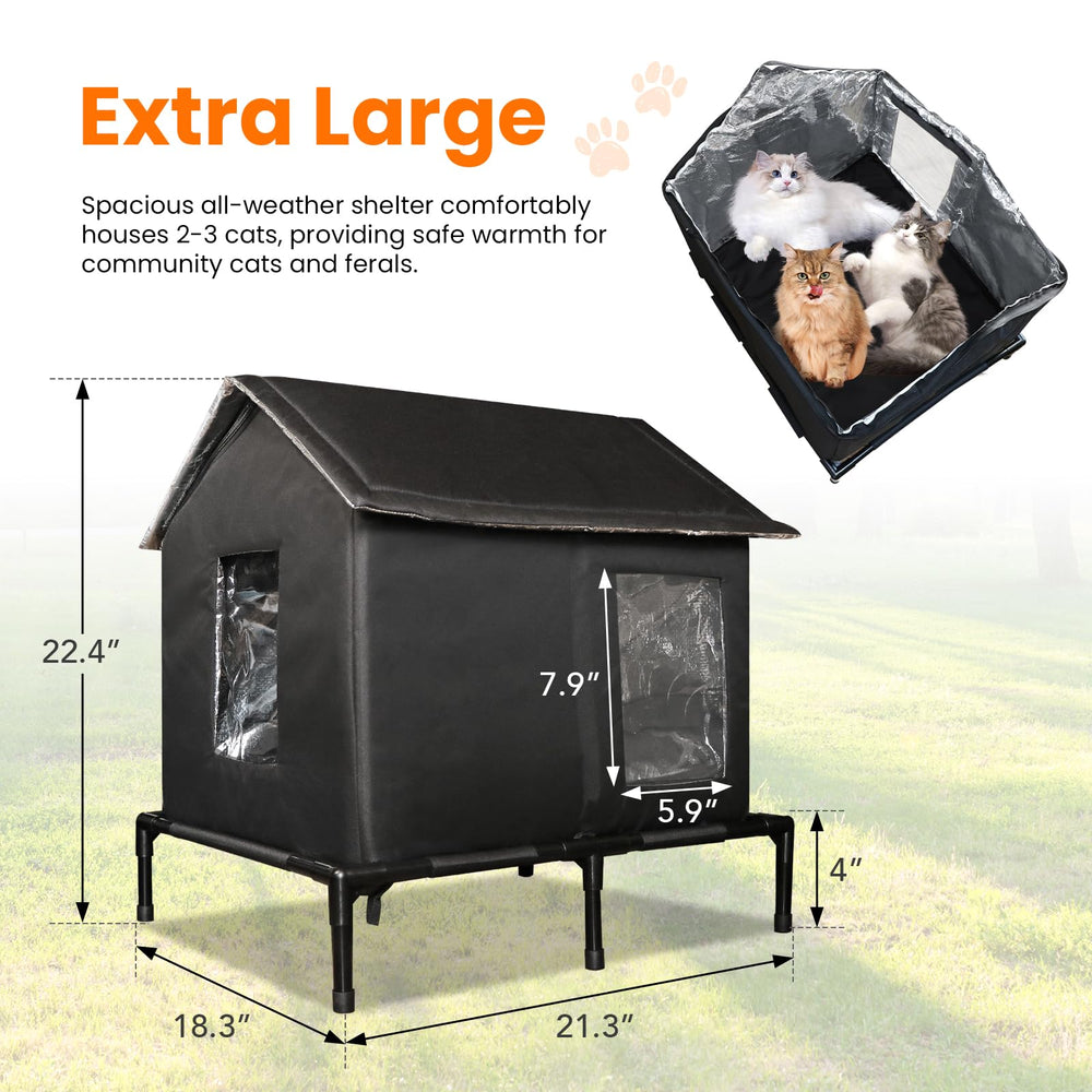 Solvify Outdoor Cat House elevated base keeps bedding dry in wet conditions