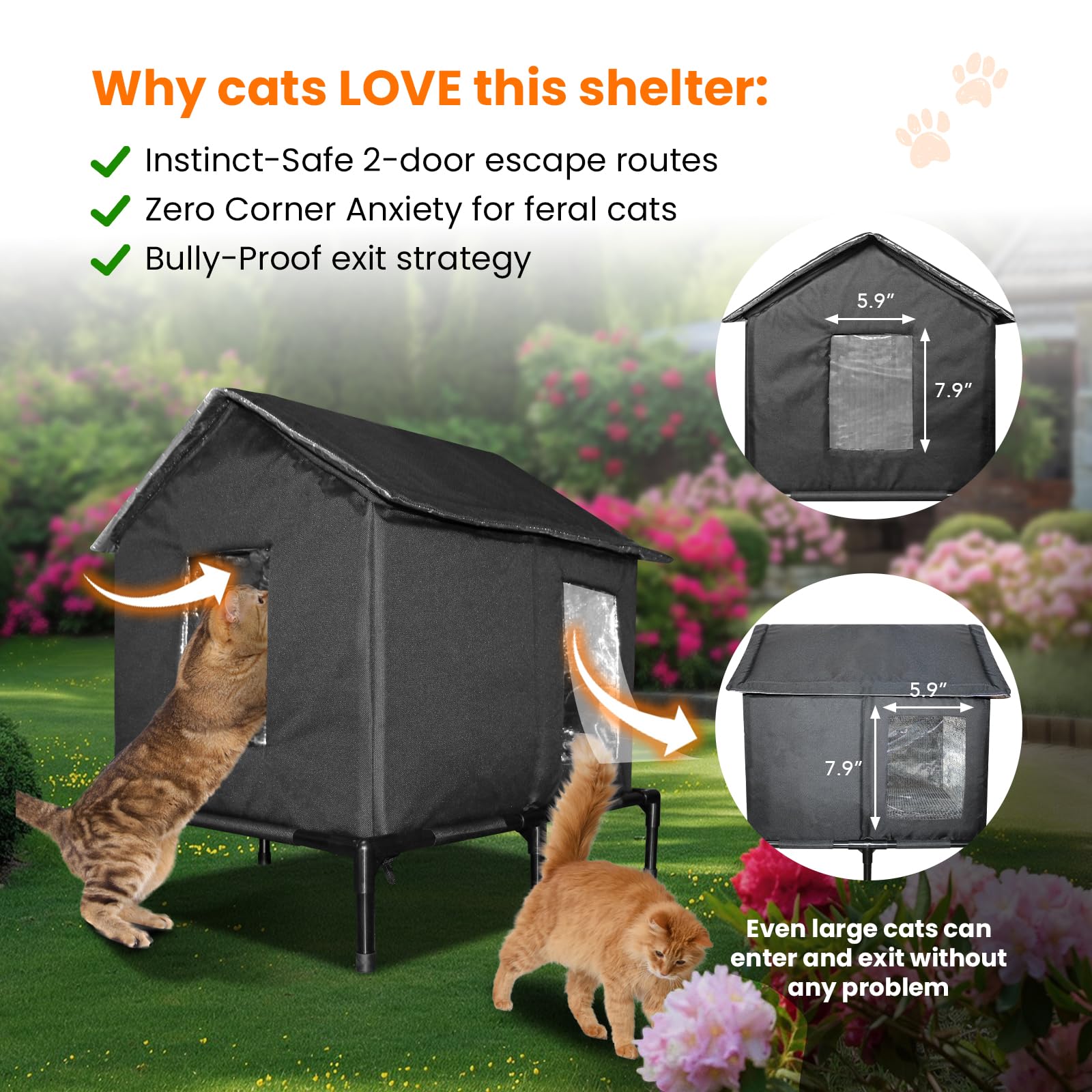 Solvify Outdoor Cat House ground stakes improve stability in breezy yards