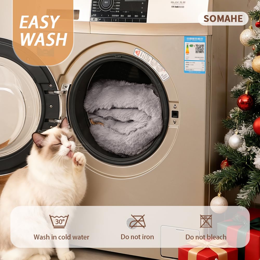 SOMAHE cat bed long-pile fur keeps pet warm and cozy