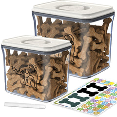 Somkaco 2-pack dog treat containers with airtight lid, 25oz, preserving freshness.