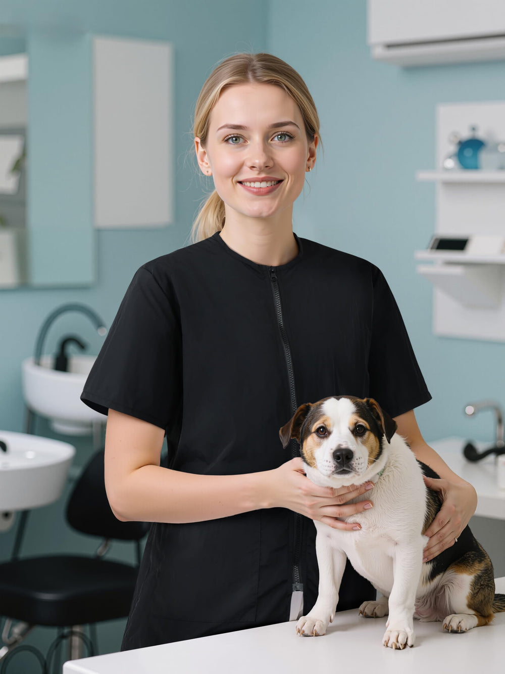 SOMSOC anti-static surface minimizes cling while handling wet pets.