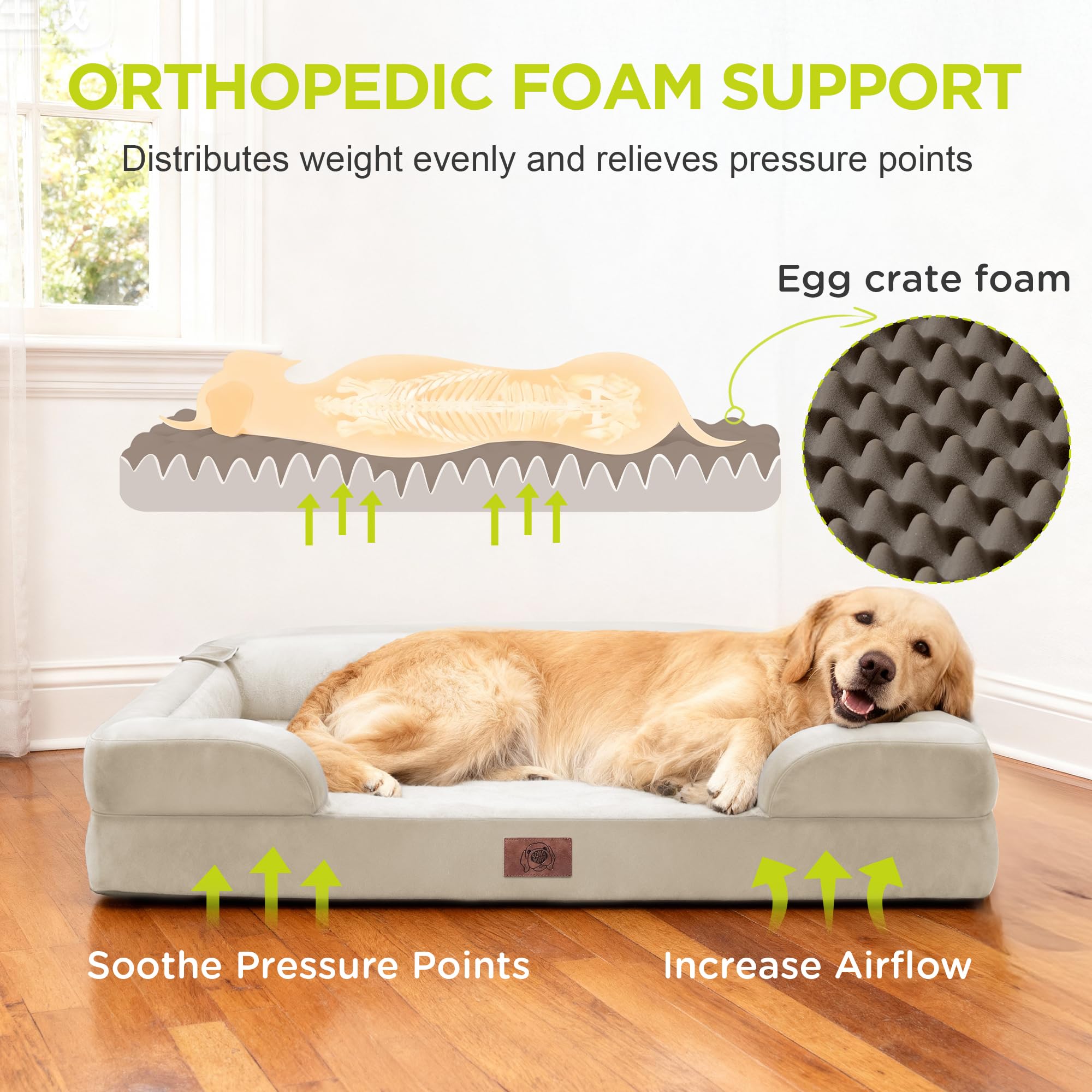 Song Puppy bed bolsters close-up showing secure support and calming snugness