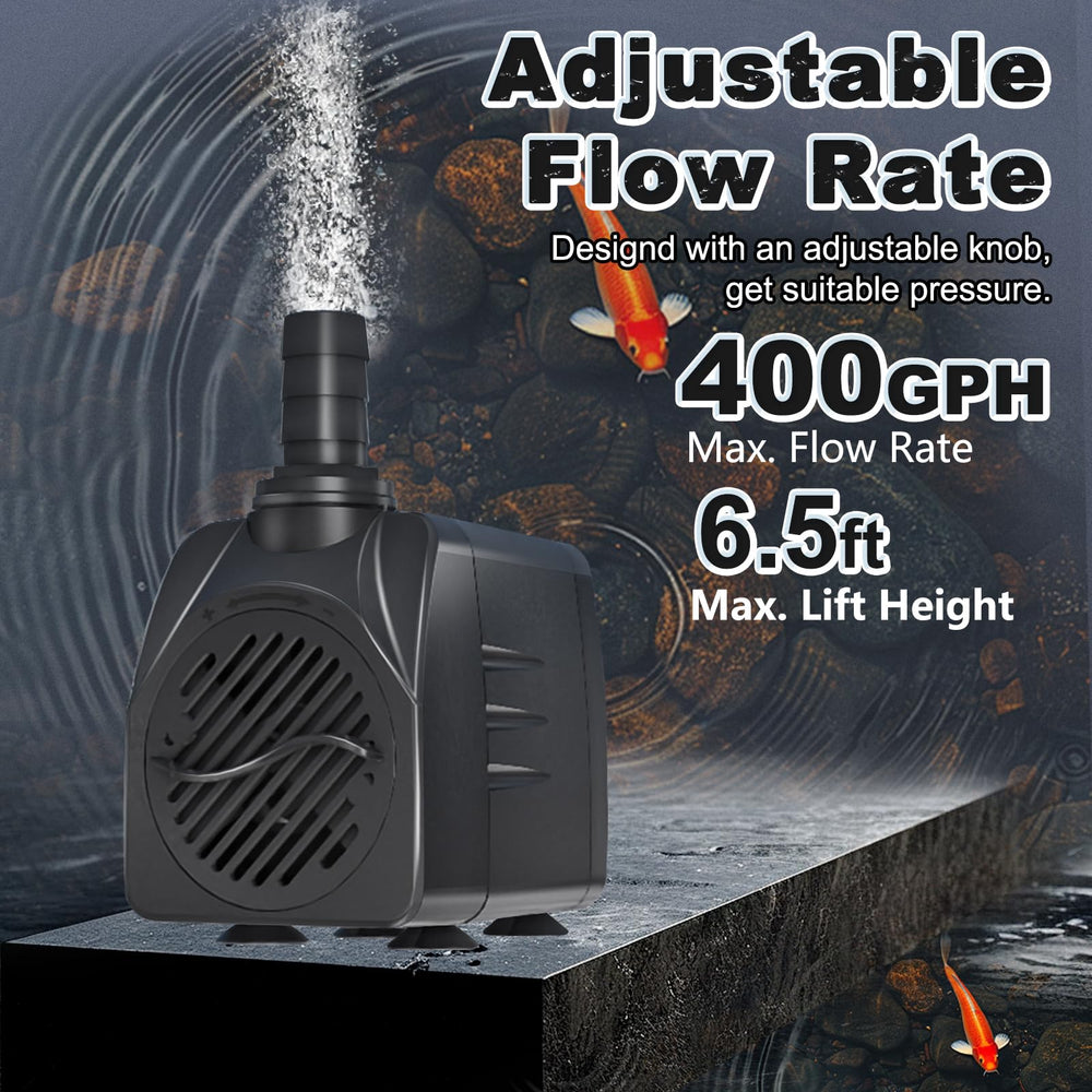 SongLong submersible pump with 6.5ft lift powering pond water circulation.