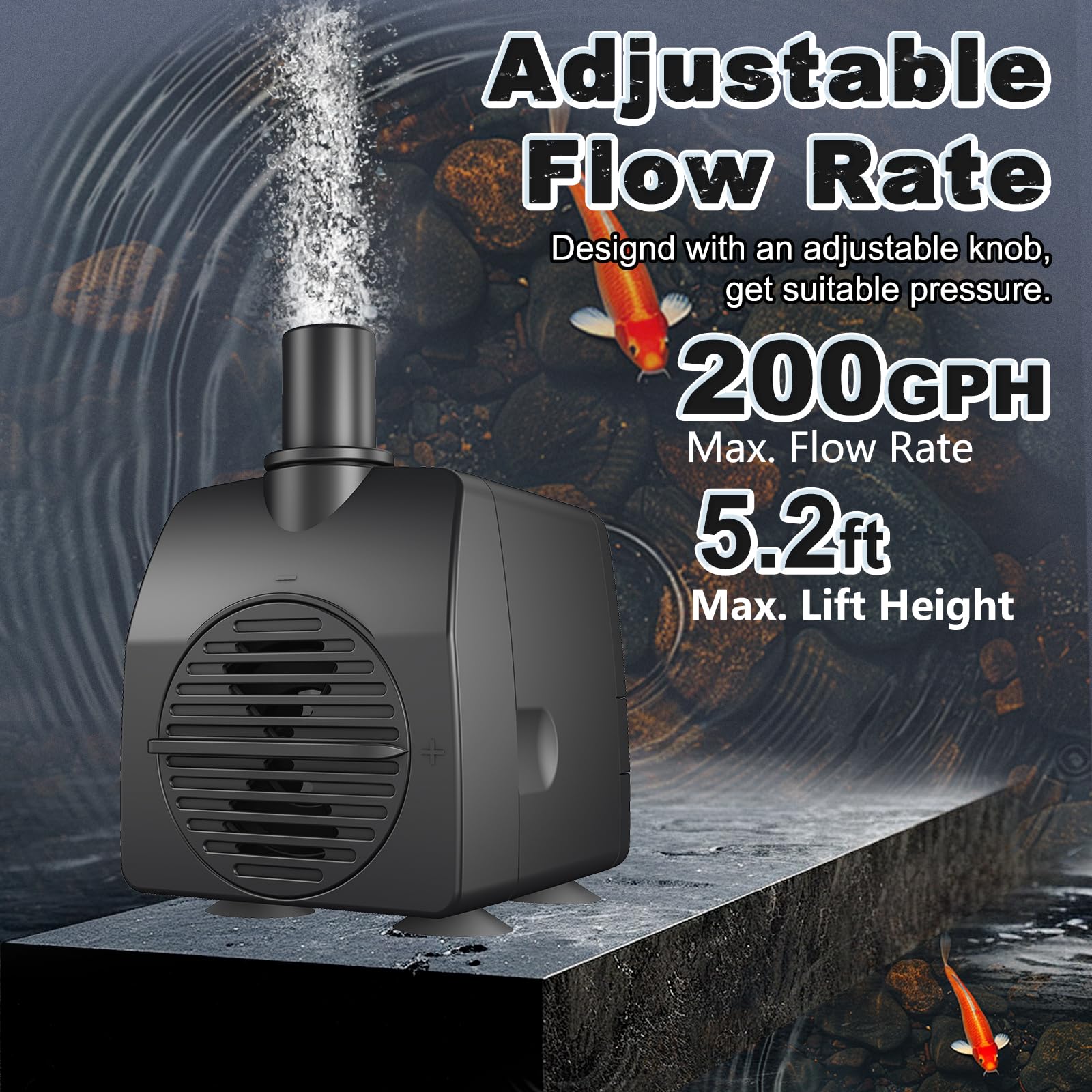 SongLong Submersible Pump—flow-control knob for adjustable water pressure.