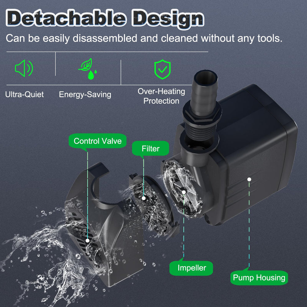 SongLong submersible pump showing suction cups for secure mounting.