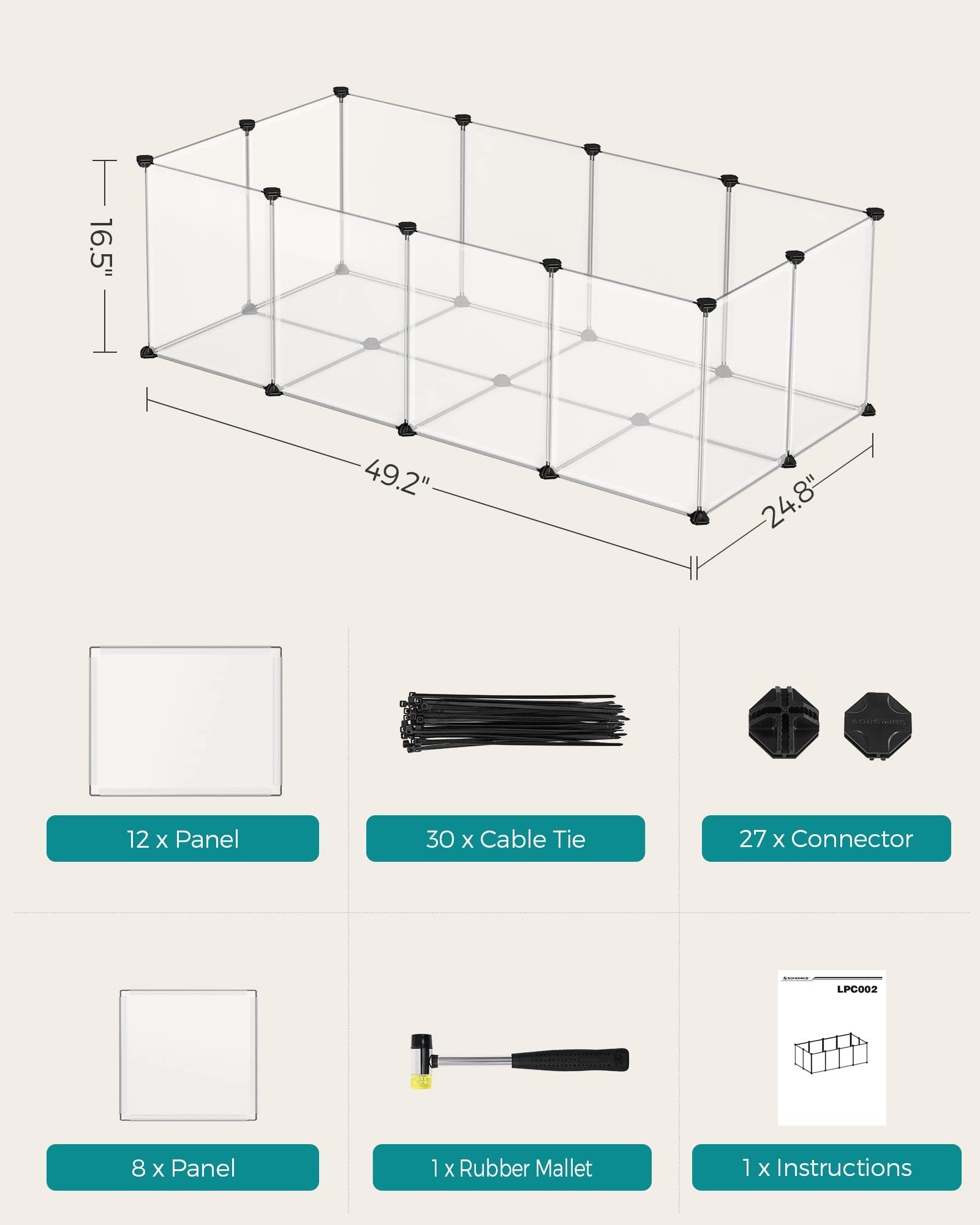 Songmics multi-angle connectors create a sturdy, burrow-resistant enclosure.