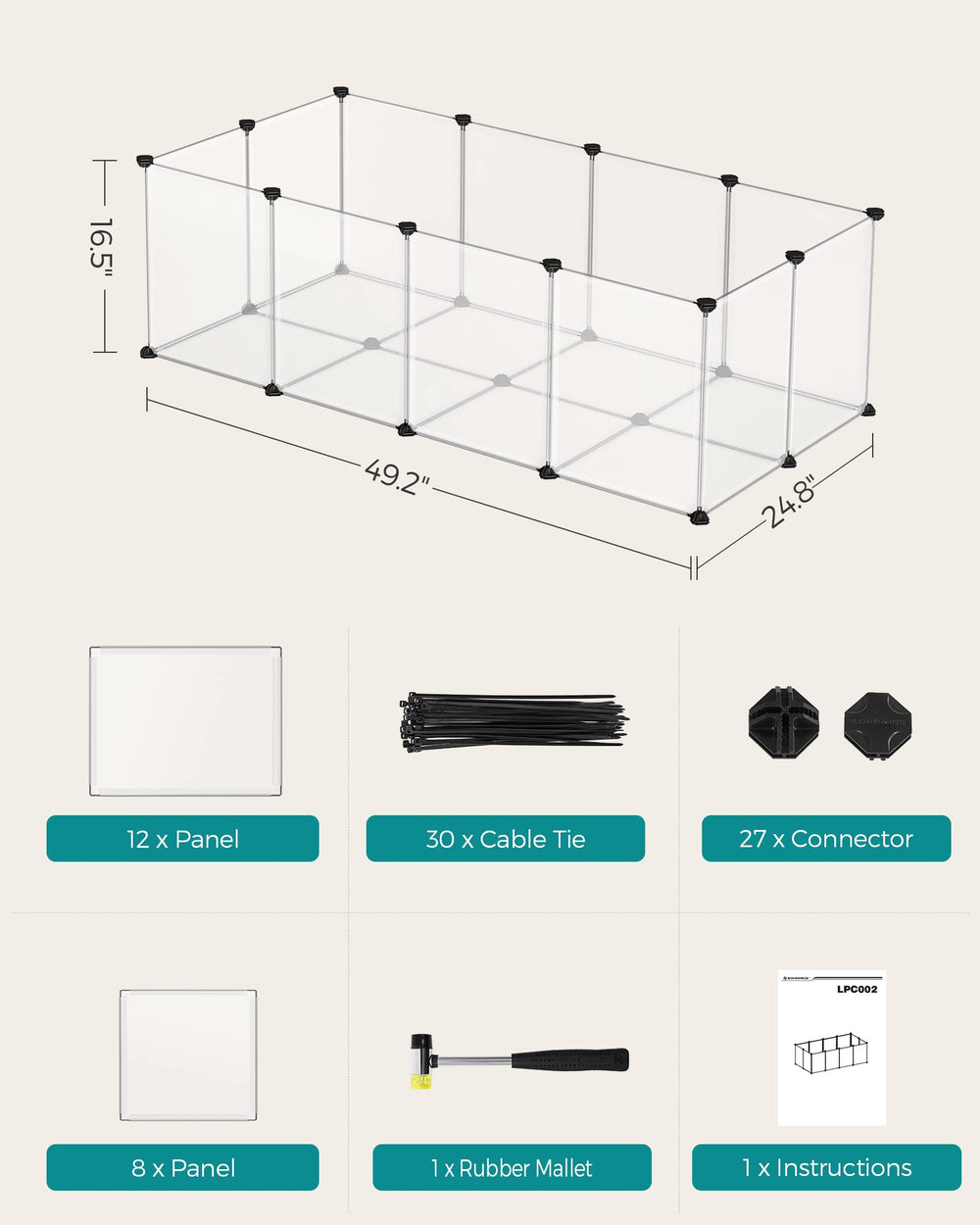Songmics multi-angle connectors create a sturdy, burrow-resistant enclosure.