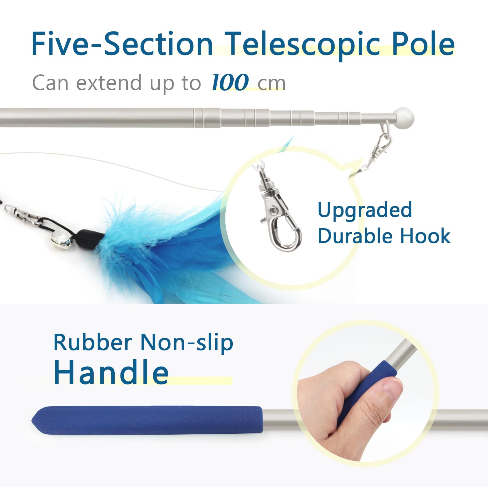 Songway cat fishing pole toy encourages natural hunting instincts safely.