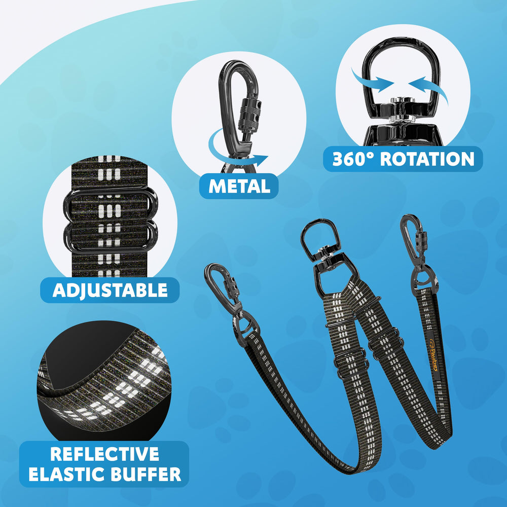 SONGZHIHAO Double Dog Leash reflective-stripes enhances visibility during night walks.