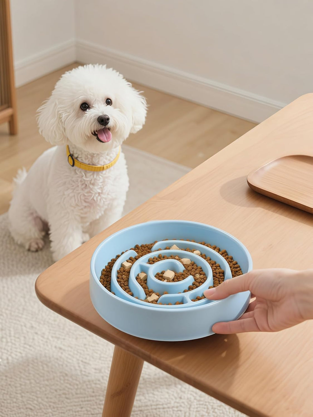 Soniuong Ceramic Slow Feeder Bowl blue easy-clean surface simplifies cleaning.