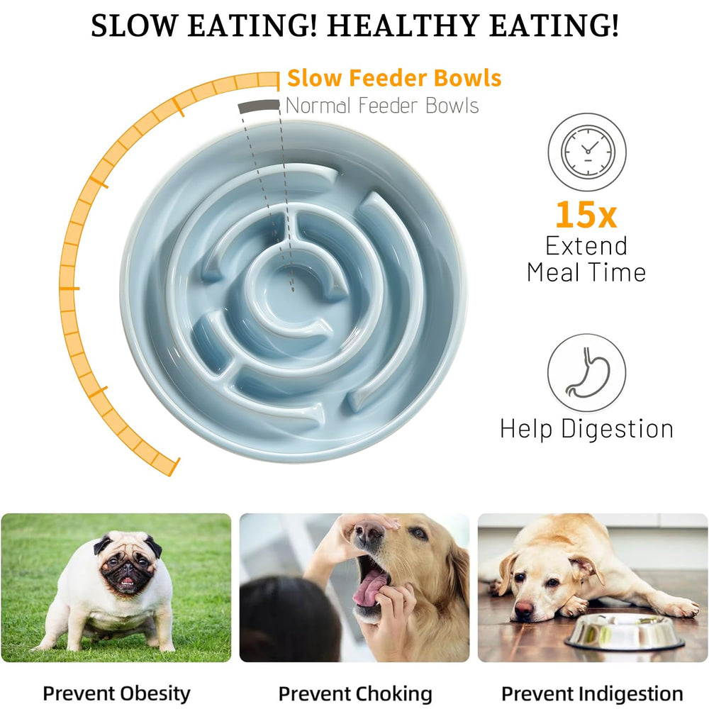 Soniuong Ceramic Slow Feeder Bowl blue heavy-base provides stable mealtime.