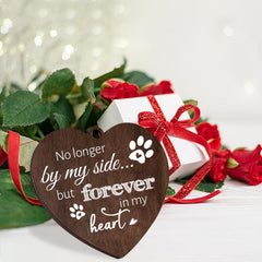 Soniuong dog memorial frame close-up shows natural wood grain finish.