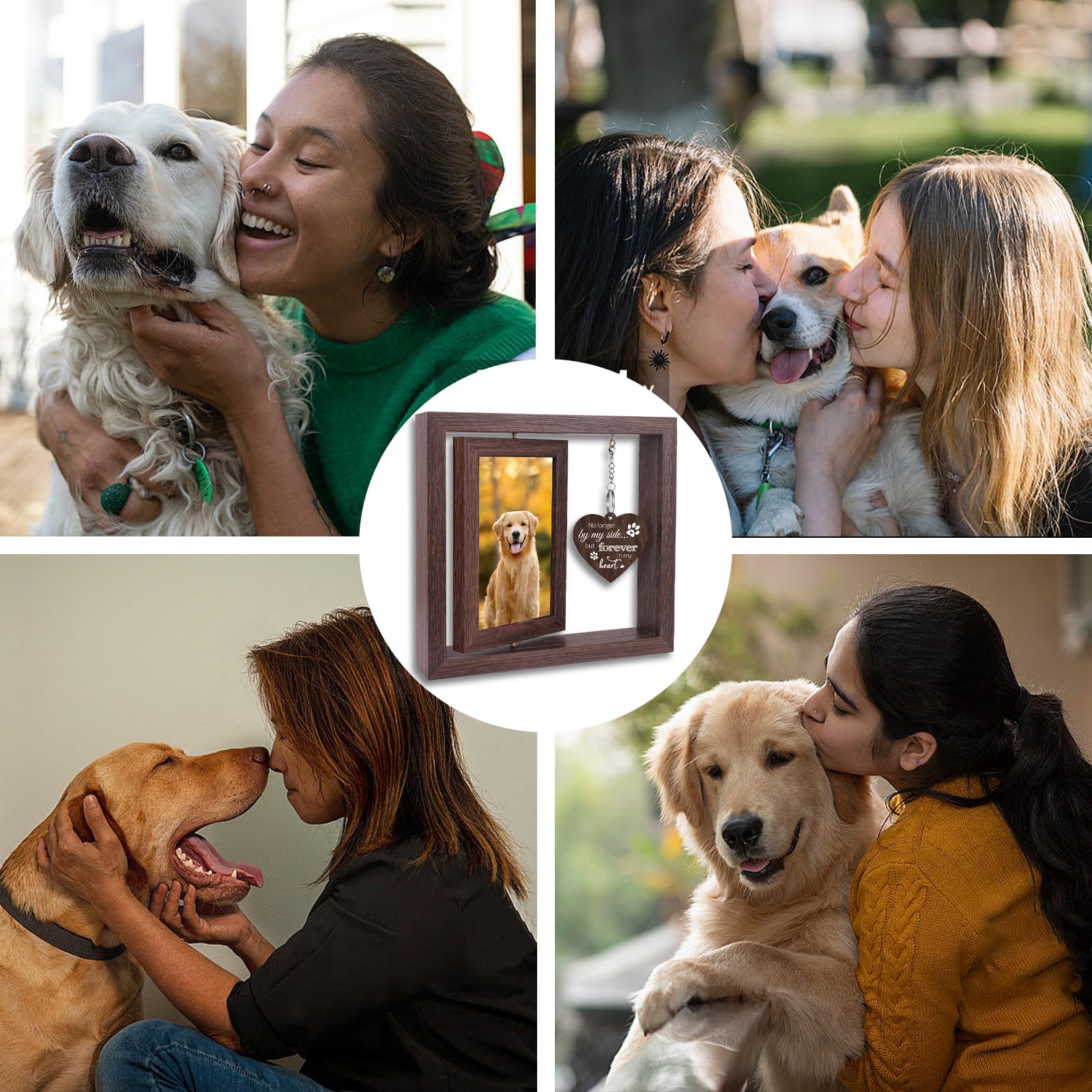 Soniuong dog memorial frame sits in a cozy home setting.