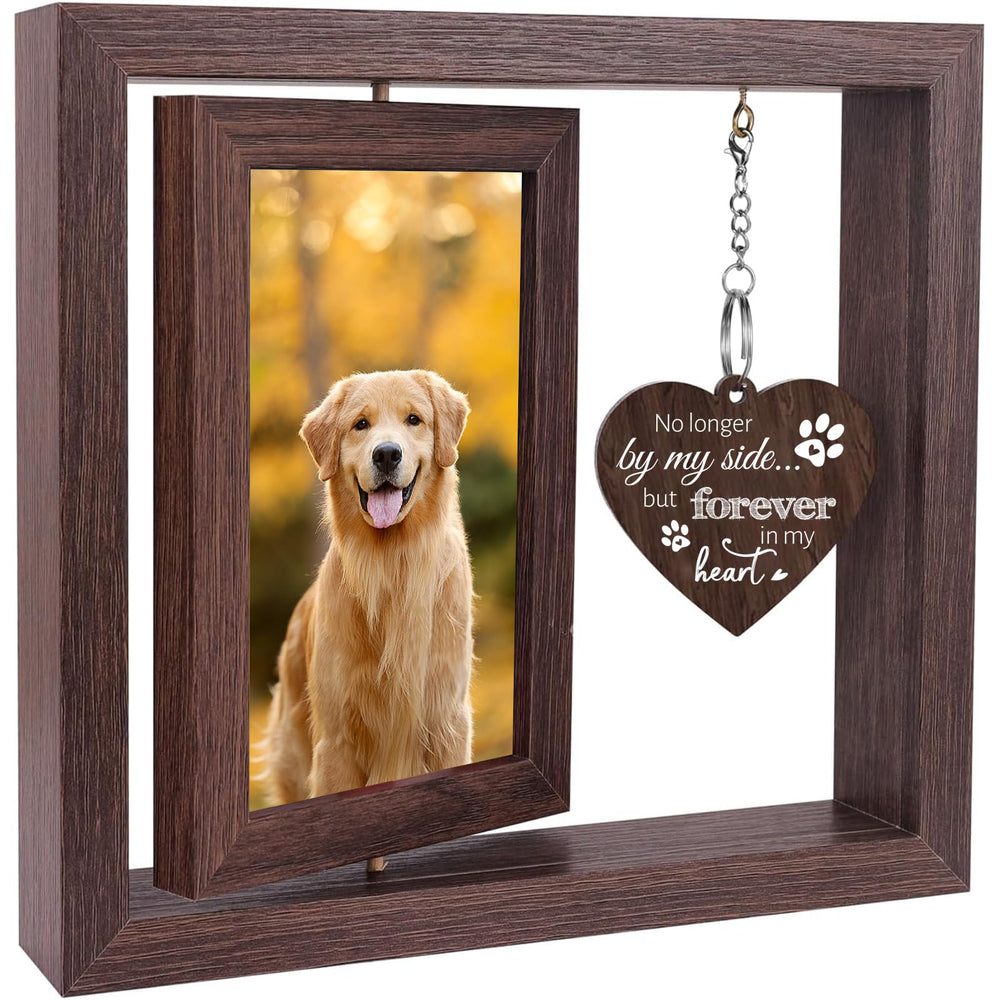 Soniuong dog memorial frame with wooden rotating 4x6 displays two memories for daily reminiscence.
