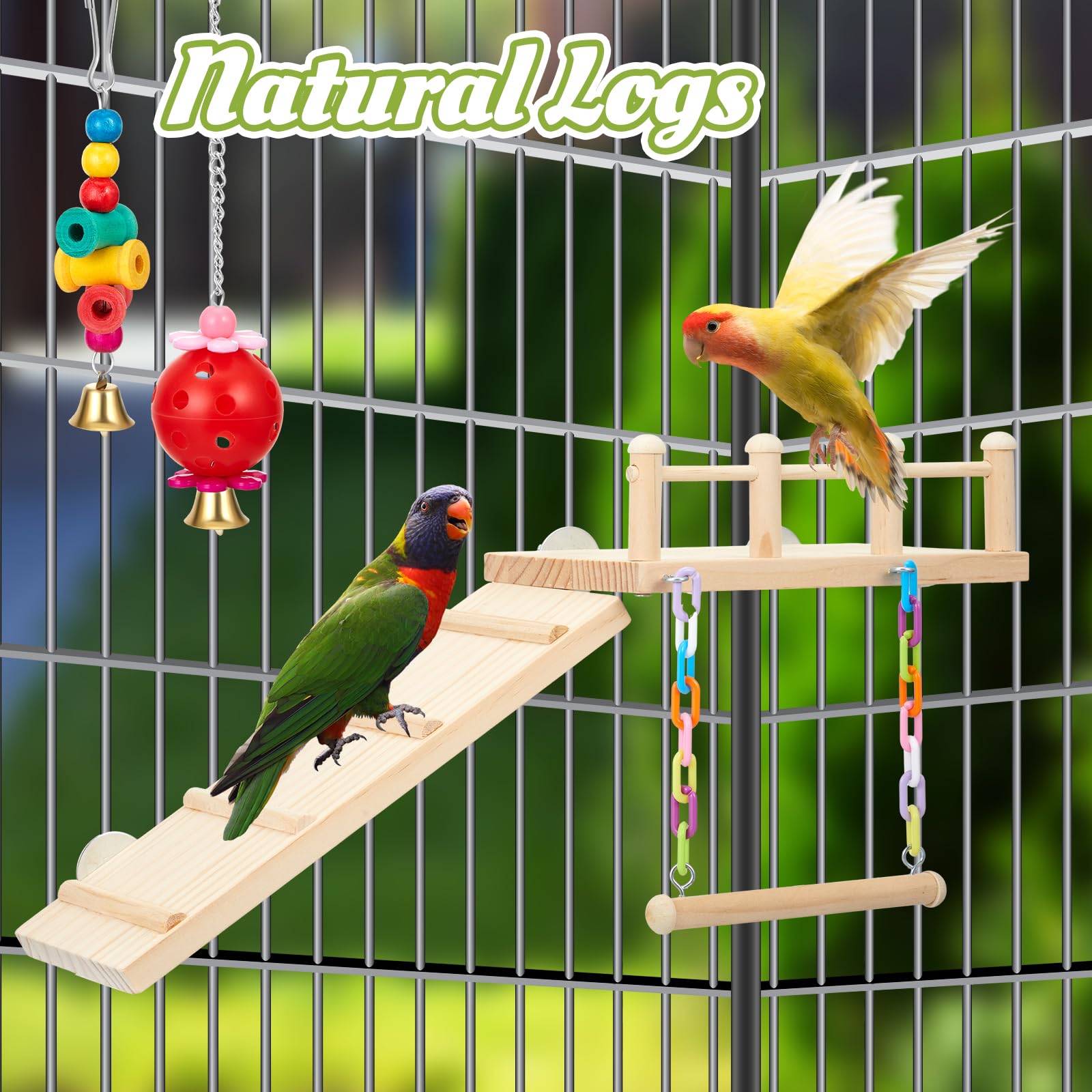Sonwyoung cockatiel toys in use showing climbing and chewing options