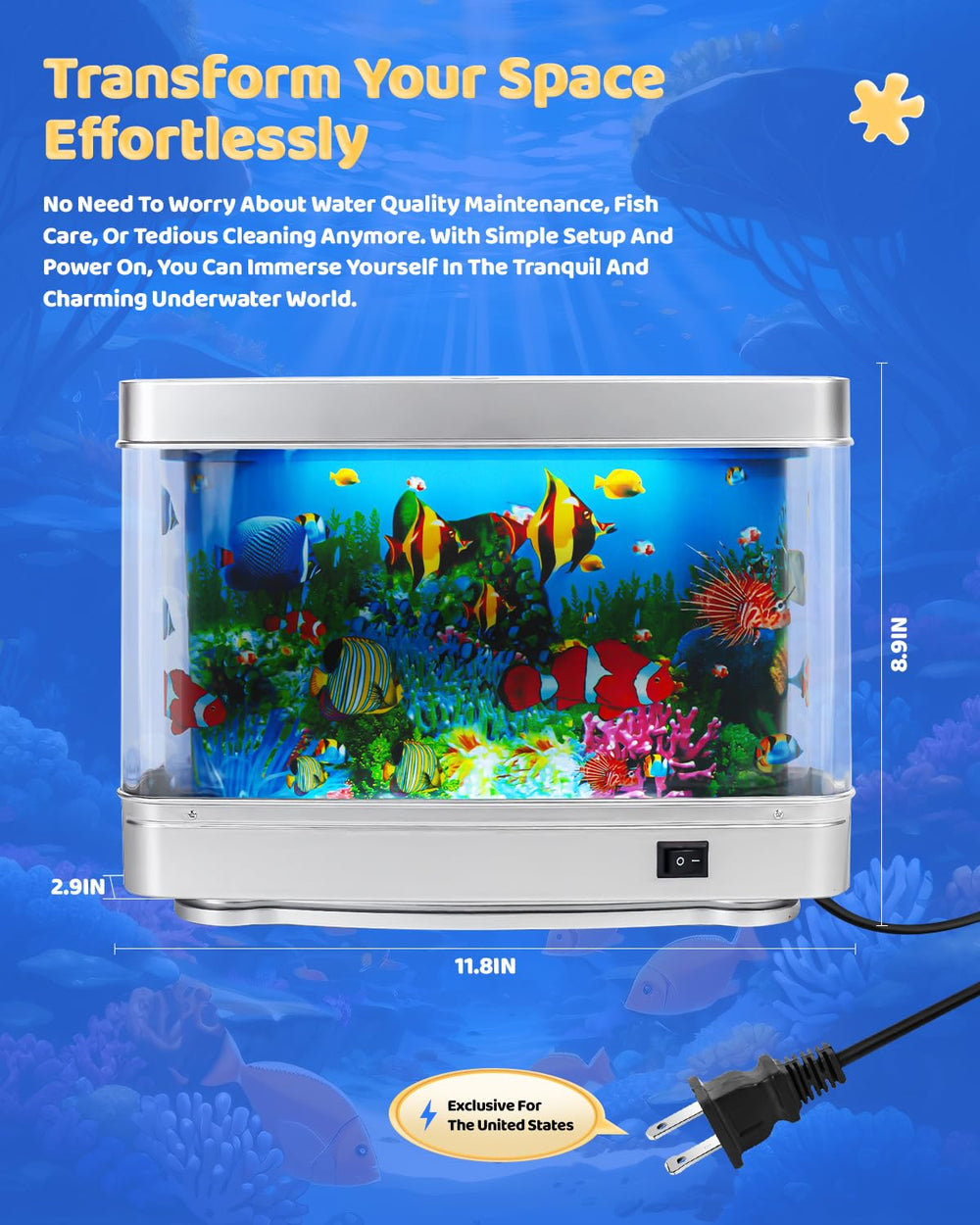 Soobeeke artificial aquarium light for bedroom enhances ambiance and reduces visual clutter with serene motion.